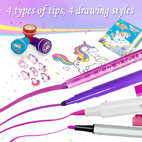 56 Set 4-6-8 4-8 PCS Washable Scented Markers with Glitter Pencil Case, Mermaid Unicorn Arts and Crafts for kids Kids