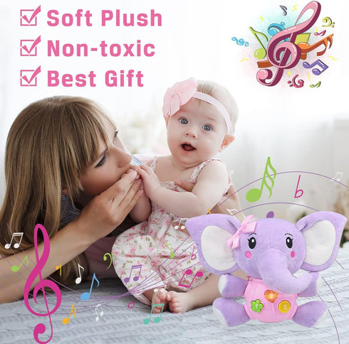 Aitbay Plush Elephant Music Baby Toys for 0-12 Months - Light Up Stuffed Animal for Boys & Girls (Purple)