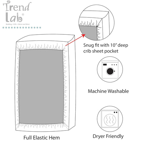 100% 10-Inch 28 52 Criss Cross Fitted Crib Sheet - Cotton; White, Gray; Fully Elasticized; Pockets; Fits Standard Crib