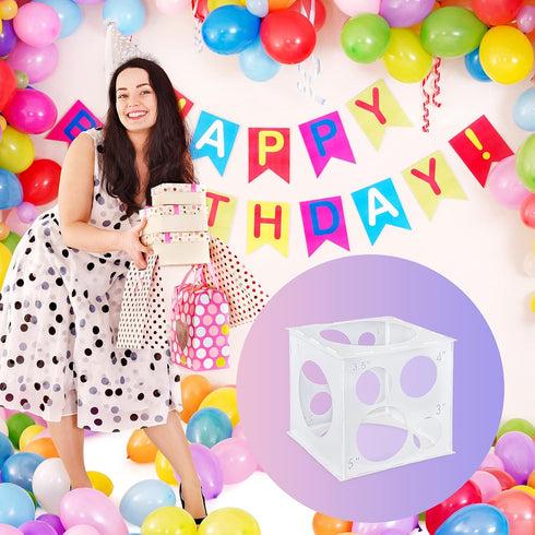 Auihiay 12 Holes Balloon Sizer Cube Box, Collapsible Plastic Measurement Tool for Decorations, Columns, Arches