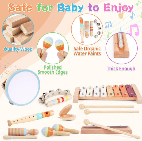 Set, 18 2 3 4, Wooden Toddler Musical Instruments Montessori Month Old Baby Musical Toys, Kids Percussion Instruments
