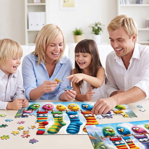 GEMOUJ 1000 1000 27.5 19.7inch Birds Family Puzzles for Adults Pieces,Colorful Cartoon Socks Piece Puzzle