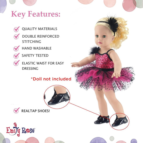 18 Inch Set 4 Set Emily Rose Doll Ballet Clothes - PC Pink Ballerina Outfit Leotard, Tutu, Headband & Tap Shoes | Dance