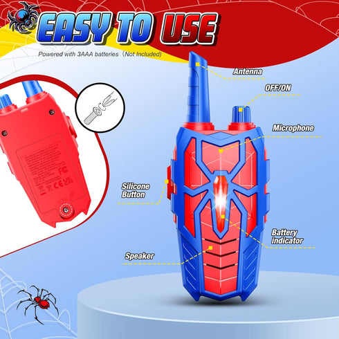 Spider Walkie Talkies for Kids - 2 Pack Outdoor Hiking Toy for Ages 3-12, Birthday Gift for Boys 5-7 Years Old
