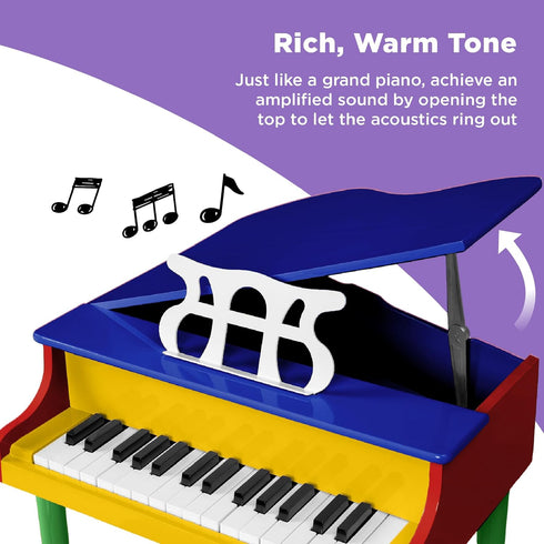 30-Key Best Choice Products Kids Classic Wooden Mini Grand Piano Musical Instrument Toy w/ Piano Lid, Bench, Foldable