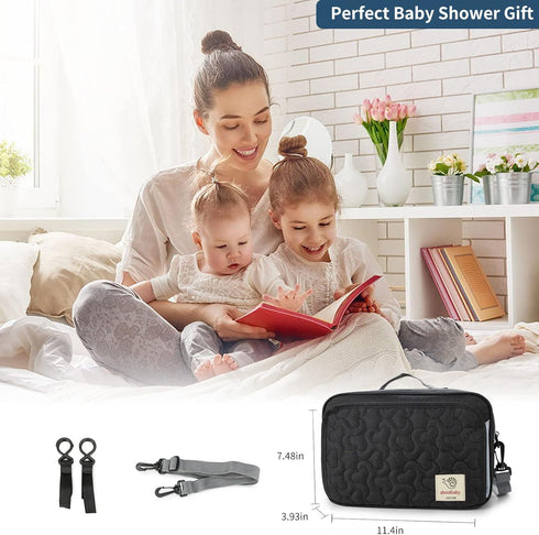 TRENDPLAY Small Diaper Bag - Mini Stroller Organizer Caddy with Wipe Pockets, Fits All Strollers, Black