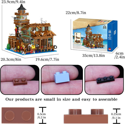 1881PCS Fishing Village Cabin Mini Building Blocks Toys with LED Lighting, Creative Architecture Building Sets for 6+
