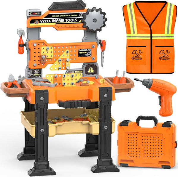 Kids Tool Bench Set with Electric Drill & Vest, Kids Tool Set