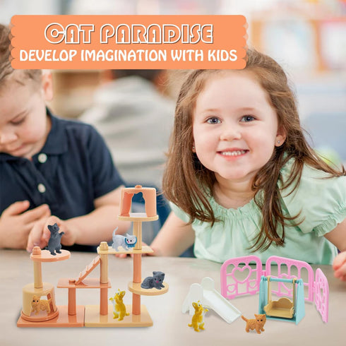 Pet Pretend Play Toys - 48Pcs Cat Figures for Kids, Realistic Cat Care Center with Accessories Toy Sets