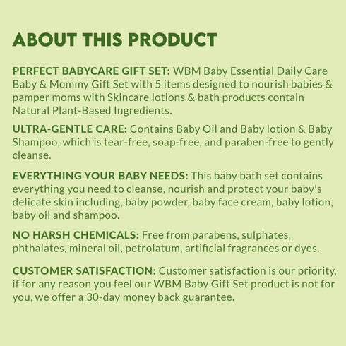 Set 5 WBM Care Baby Gift | Essential Baby Skin Care Products - Baby Lotion, Baby Shampoo, Face Cream, Baby Powder