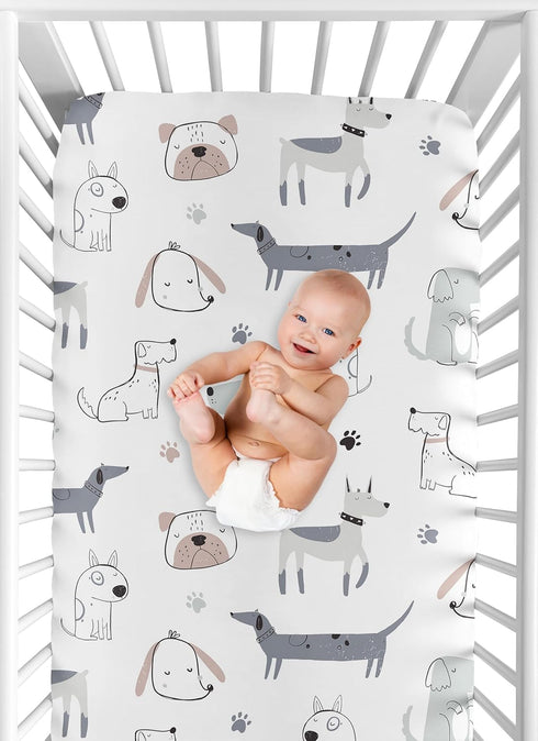 Sweet Jojo Designs Fitted Baby Crib Sheets (Puppy Dog) for Boys or Girls, Infant Nursery, Toddler Room - Standard Size