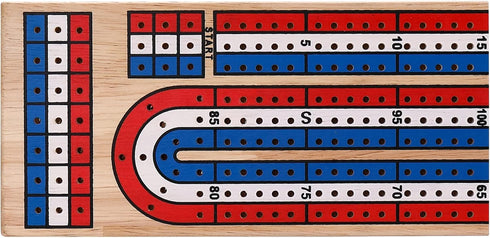 STERLING Games Folding Cribbage Board: 3 Track Wooden Board with Red White Blue Pegs for 3 Players