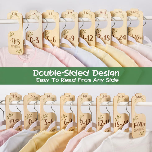 Closet Set 8 24 Baby Dividers for Clothes Organizer - of Beautiful Wooden Double-Sided Baby Clothes Size Hanger