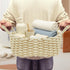 L13'' W8.7'' H5.9'') XXL Cotton Rope Storage Basket with Leather Handles, Woven Nursery Organizer for Diapers, Wipes