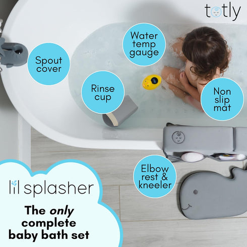 6pcs Elbow Set 2 Bath Kneeler and Rest pad - Complete Bathtime Kit with Cushions, Rinse Cup, Spout Cover, Thermometer
