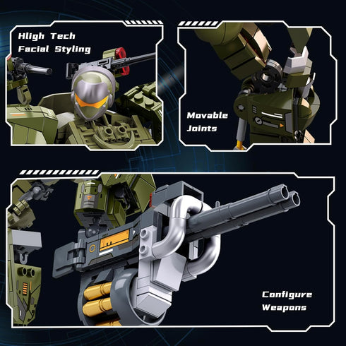Set 598 BDXEJV Mech Robot Transforming Building Blocks for Adults, Green City Protector Mecha Model Action Figures