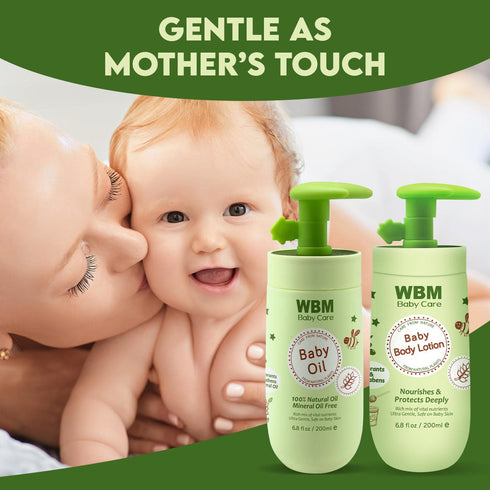 WBM Baby Oil & Lotion Set for Soft, Healthy Skin Care, Moisturizing Newborn Essentials with 100% Natural Ingredients