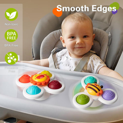 3PCS Suction Cup Spinner Toys for 1 2 Year Old Boys Spinning Toys 12-18 Months Sensory Toys for Toddlers 1-3 First Birthday Baby Gifts for Girls