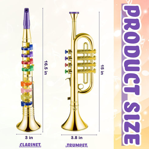 Set 2 Amylove of Toy Trumpet and Clarinet for Kids Toddlers Plastic Instruments Fake Music Toy Portable Early
