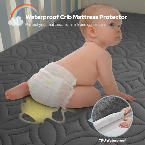 2 Pack, (52''x28'',Gray) Waterproof Crib Mattress Protector Soft and Breathable Crib Mattress Pad Cover, Noiseless