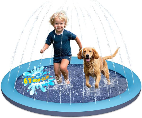 GloopGlee 67" Non-Slip Dog Splash Pad Heavy Duty, Outdoor Sprinkler Water Play Mat,