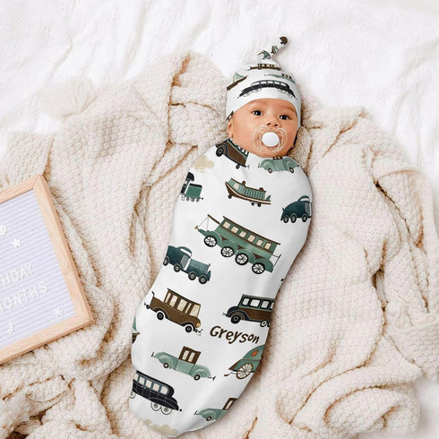YallLocoMo Seamless Sets Custom Newborn Swaddle Blankets Hat Car Soft Baby Receiving Blanket Swaddle Sack for Baby