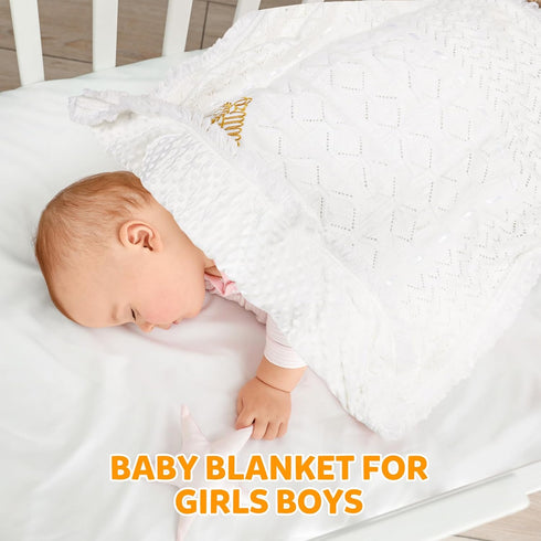 Cacooba Baby Blanket Neutral Baptism Easter Gift for Toddler Newborn Christening Gifts for Boys Girls White Knit