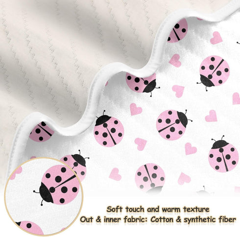 KICPOAY Cute Ladybug Heart Pink Baby Swaddle Blanket for Boys and Girls, Muslin Baby Receiving Swaddle Blanket, Soft