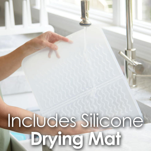 100% countertop PopYum Seattle Gray Space Saving Drying Rack from Recycled Bottles with Clear Frosted Silicone Drying