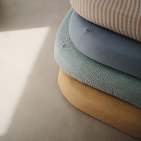 192 Count 28"x 52" mushie Extra Soft Muslin Fitted Crib Sheet | Thread | (Baby Blue)
