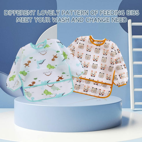 5 Pcs Waterproof Long Sleeved Baby Toddler Bibs for 3-24 Months