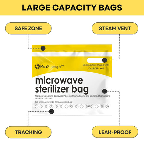 20pc 20 Max Strength Pro Microwave Steam Sterilizer Bags for Baby Bottles, Soothers, Teethers, Breast Pump Parts
