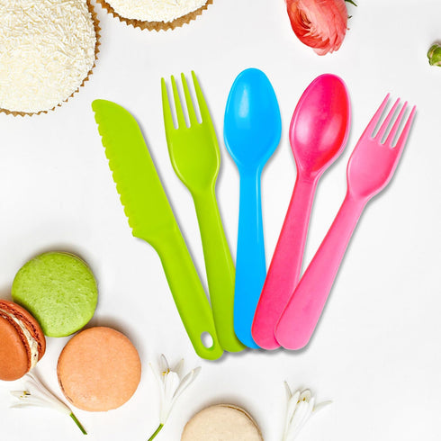 16 Pcs Kids Plastic Utensils - Reusable Toddler Feeding Utensils with 8 Forks and 8 Spoons, BPA Free