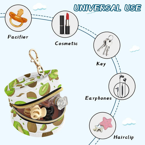 Kiwifruit Round Pacifier Storage Case with Zipper, Portable Pacifier Case for Travel, Diaper Bag & Purse, Pacifier