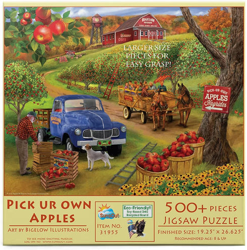 SUNSOUT INC - Pick Ur Own Apples - 500 pc Large Pieces Jigsaw Puzzle by Artist Bigelow Illustrations