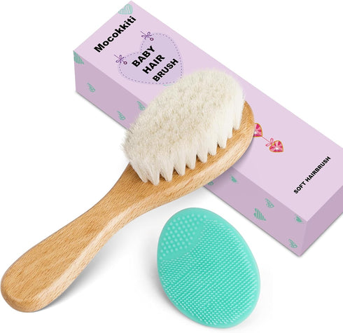 Mocokkiti Set (2 Baby Hair Brush, Goat Bristles Brush and Baby Cradle Cap Brush for Cradle Cap Wood Bristle Brush