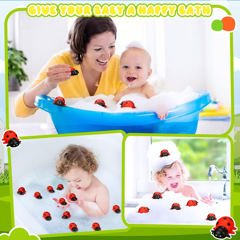 50 Pcs Mini Ladybug Squeak Toys, Fake Shower Animal Bath Toys for Pool and Birthday Party Favors
