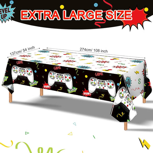 Tatuo 3 PCS Video Game Table Cover - Game Theme Plastic Table Cloth for Boys Girls Kids, 54 x 108 Inch (Cool Black)
