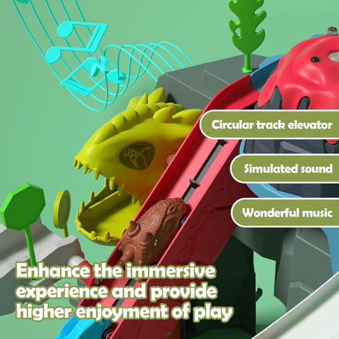 Ponilyer 3-12 Dinosaur Track Toy, Electric Simulated Scenario Car Road, Children's Competition Race Track, Music