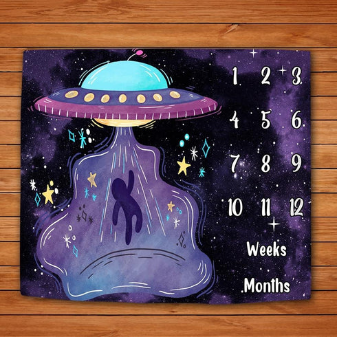 Space Baby Monthly Milestone Blanket, UFO Astronaut Growth Chart Blanket, 48x40 Inch Memory Swaddling Blanket BTLSLY259
