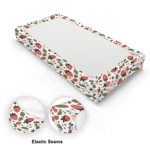 KuphiL10C Girls-16x32 Cartoon Strawberry Flowers Leaves Baby Changing Pad Cover,Unisex Fruits Nursery Diaper Changing