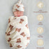 Set LifeTree Muslin Swaddle Blankets, Muslin Baby Swaddle Blanket and Hat with Birth Announcement Card, Newborn Unisex
