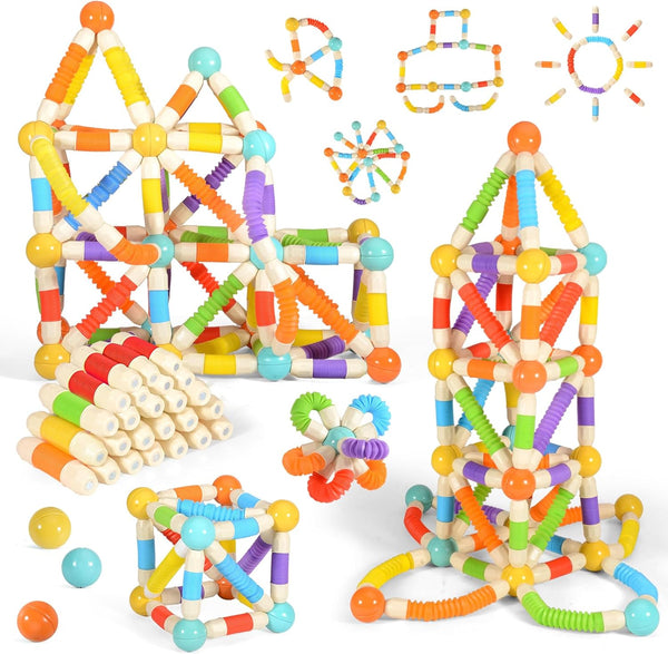 Bloomsmary 58PCS Extendable Magnetic Building Sticks, STEM Educational Montessori Toys for Toddlers 3-5