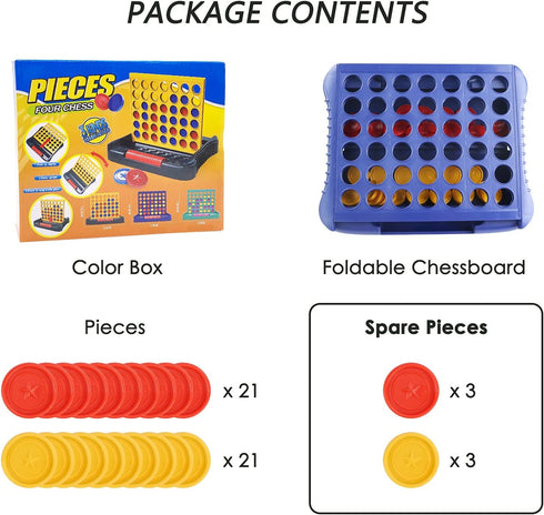 4 in a Row Game - 6 Spare Discs Included, Board Games Toys for Kids, Classic Four in a Row and Family Fun Games for Ages 3 4 5 6 7 8 12 Year Old Boys Children Adults (Blue)