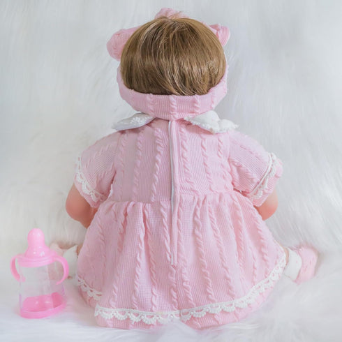 ENADOLL Lifelike Reborn Baby Doll, 16 Inch Realistic Girl with Pink Headband, Gift Set for Kids Age 3+