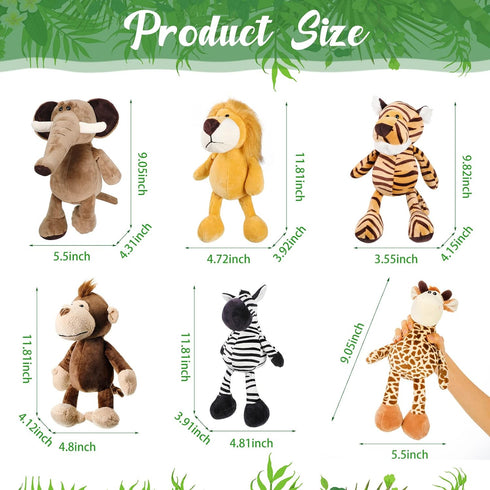 6 Set Zhanmai Pieces Safari Stuffed Animals Plush Jungle Animal Toys for Boys Girls, Lion Elephant Zebra Giraffe Tiger