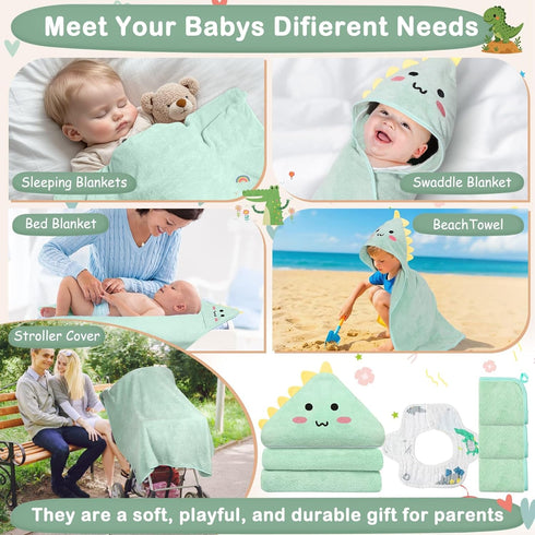 Sublaga 5 Set, 32x32 3 Set Pcs Baby Towel in Hooded Bath Towel, Pcs Baby Washcloths and Cotton Baby Bibs for Newborns