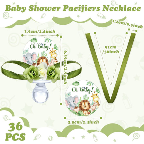 36 Quelay Pcs Baby Shower Pacifier Necklace Cute Jungle Animal Acrylic Baby Pacifiers with Delicate Flowers for Baby