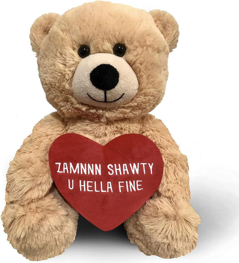 Zamnnn Shawty U Hella Fine - 10" Teddy Bear & Gift Bag, Funny Stuffed Animal Plush Gift for Girlfriend, Boyfriend