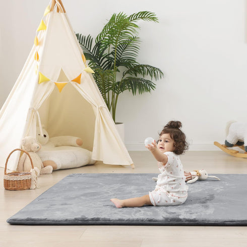 1.5" 39x59 Thick Baby Play Mat for Floor, Playpen Mat, Pro Soft Flannel Foam Mats Toddler Infant Kids Crawling